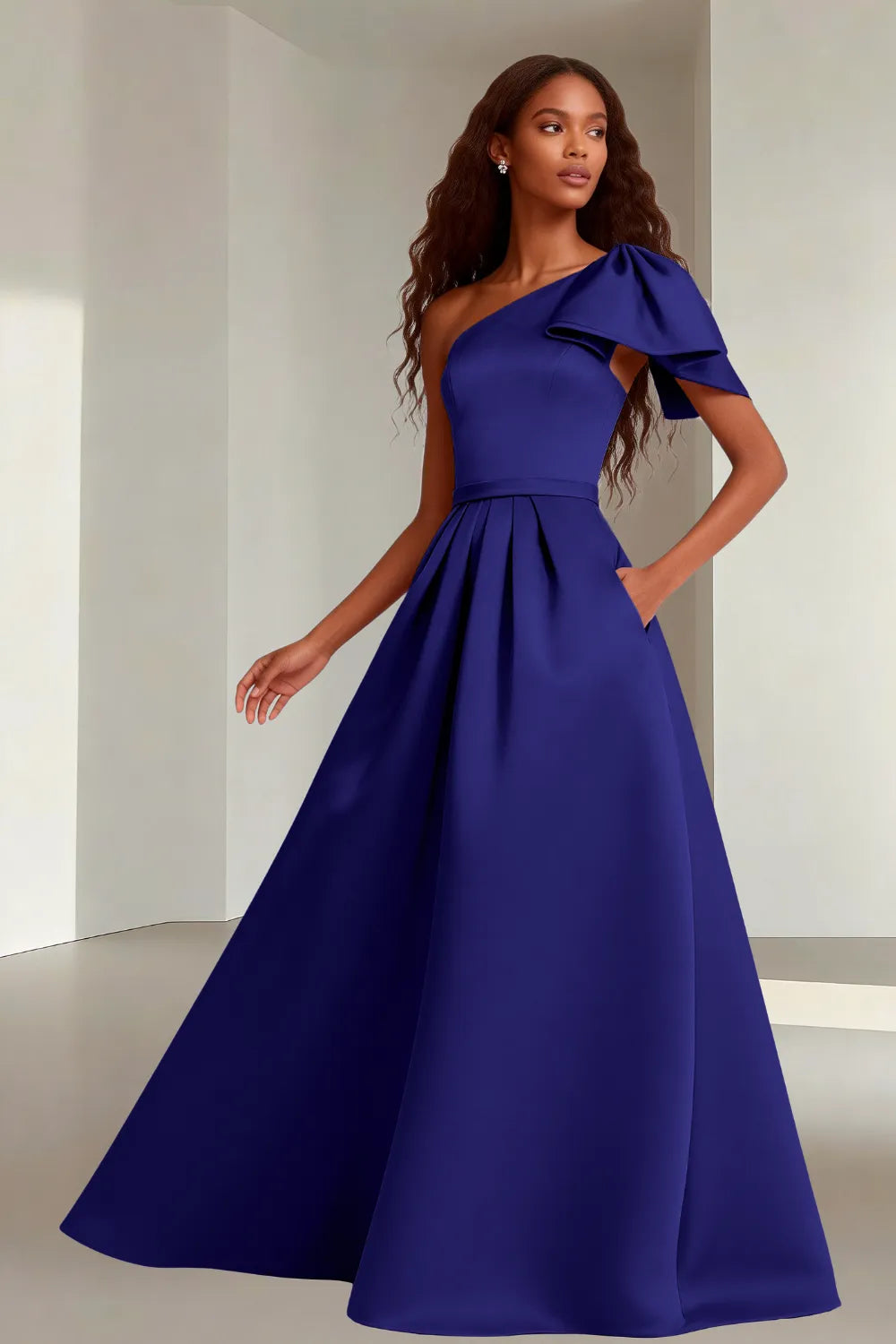 Modern Asymmetrical Satin Wedding Guest Gown
