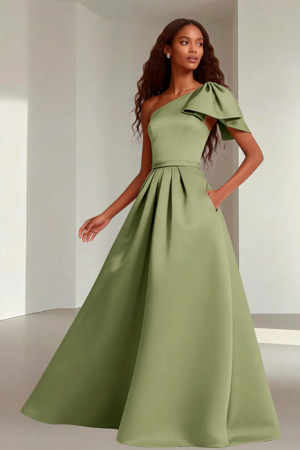 Modern Asymmetrical Satin Wedding Guest Gown