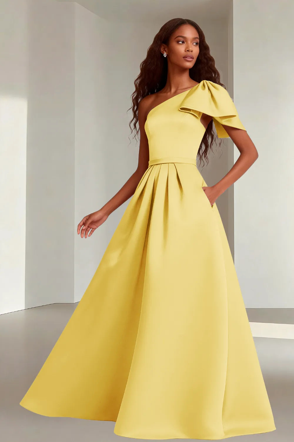 Modern Asymmetrical Satin Wedding Guest Gown