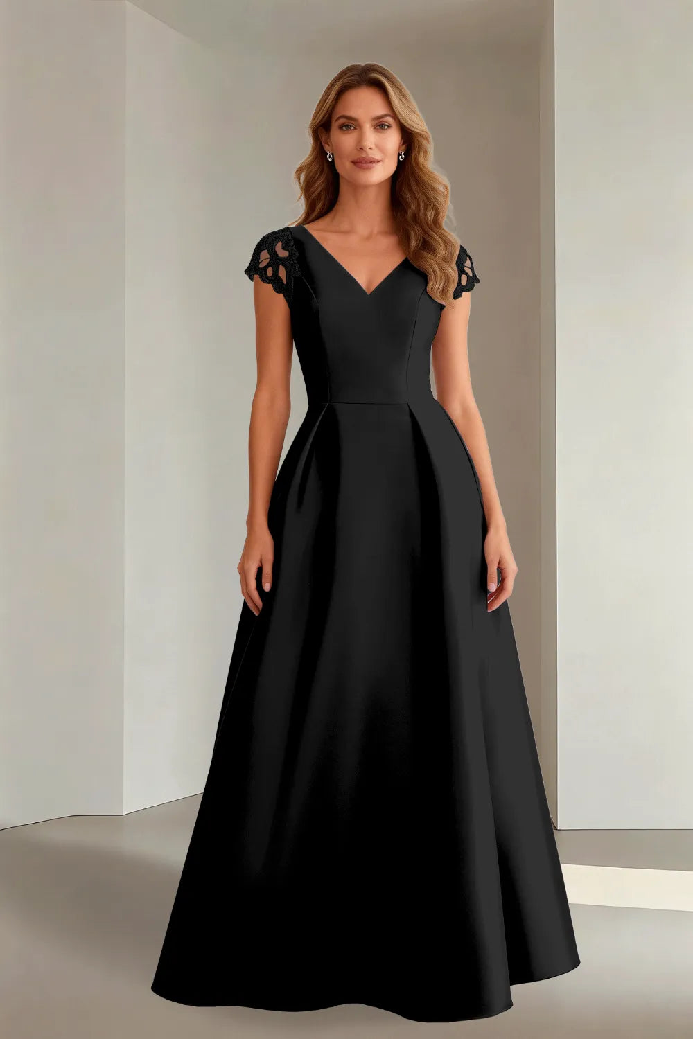 Classic Floor Length Satin Evening Gown for Wedding Guests