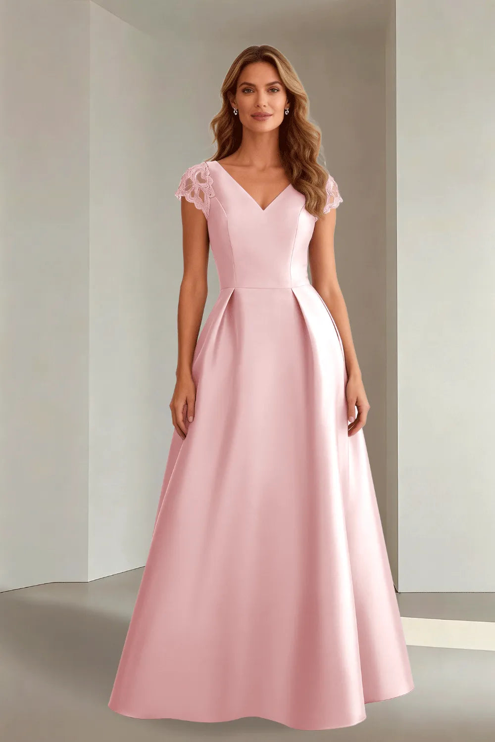 Classic Floor Length Satin Evening Gown for Wedding Guests