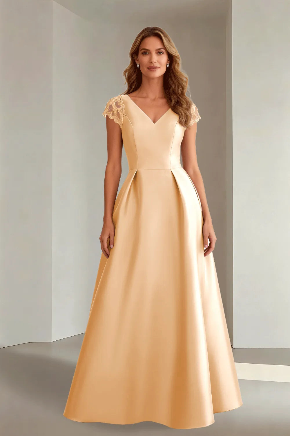 Classic Floor Length Satin Evening Gown for Wedding Guests