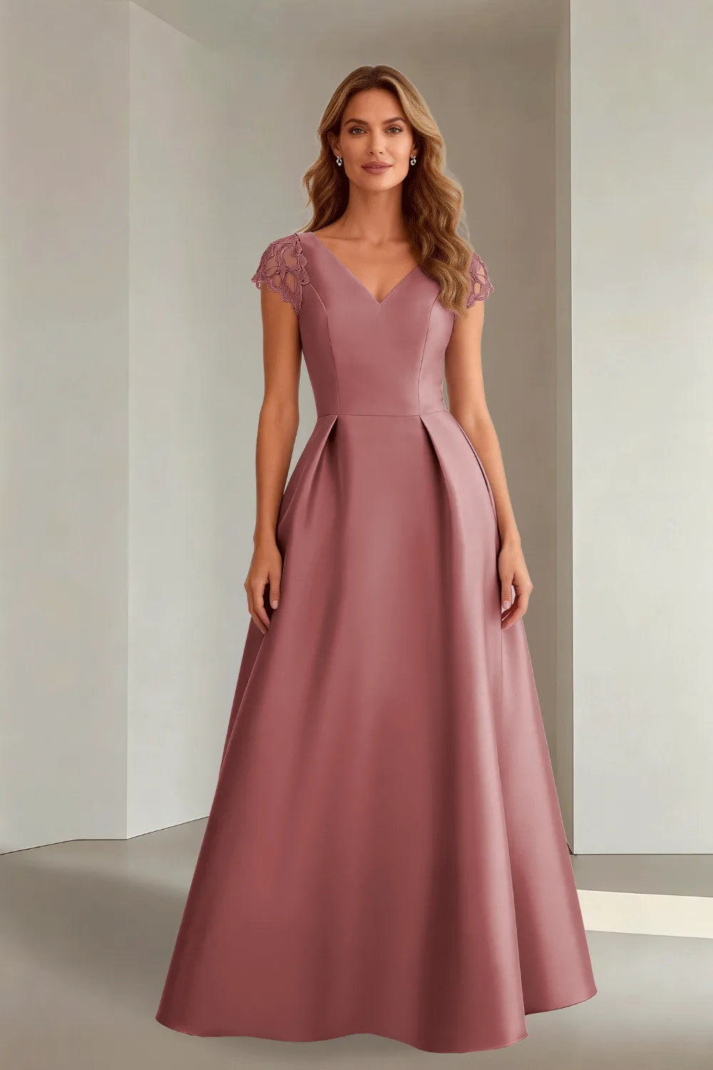 Classic Floor Length Satin Evening Gown for Wedding Guests