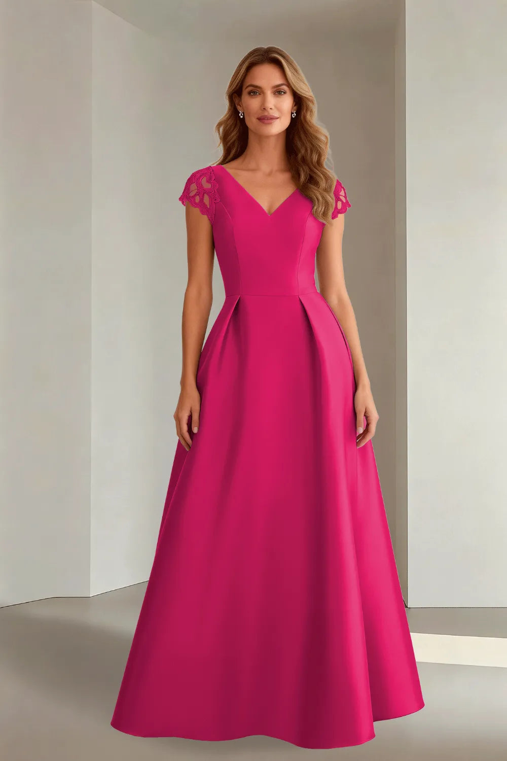 Classic Floor Length Satin Evening Gown for Wedding Guests