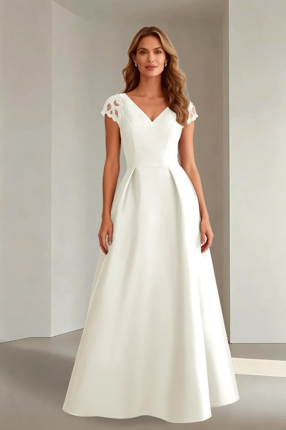 Classic Floor Length Satin Evening Gown for Wedding Guests