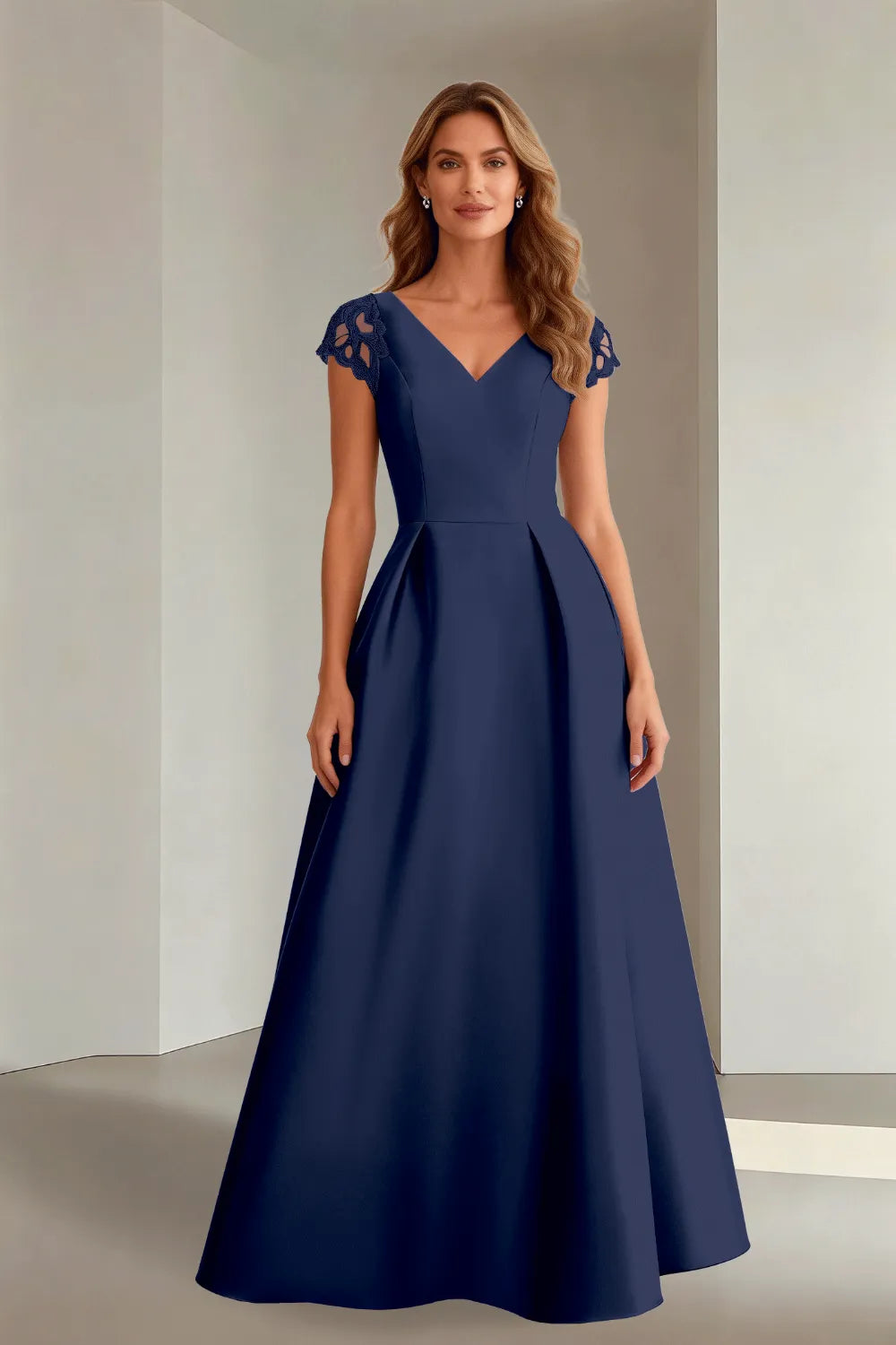 Classic Floor Length Satin Evening Gown for Wedding Guests