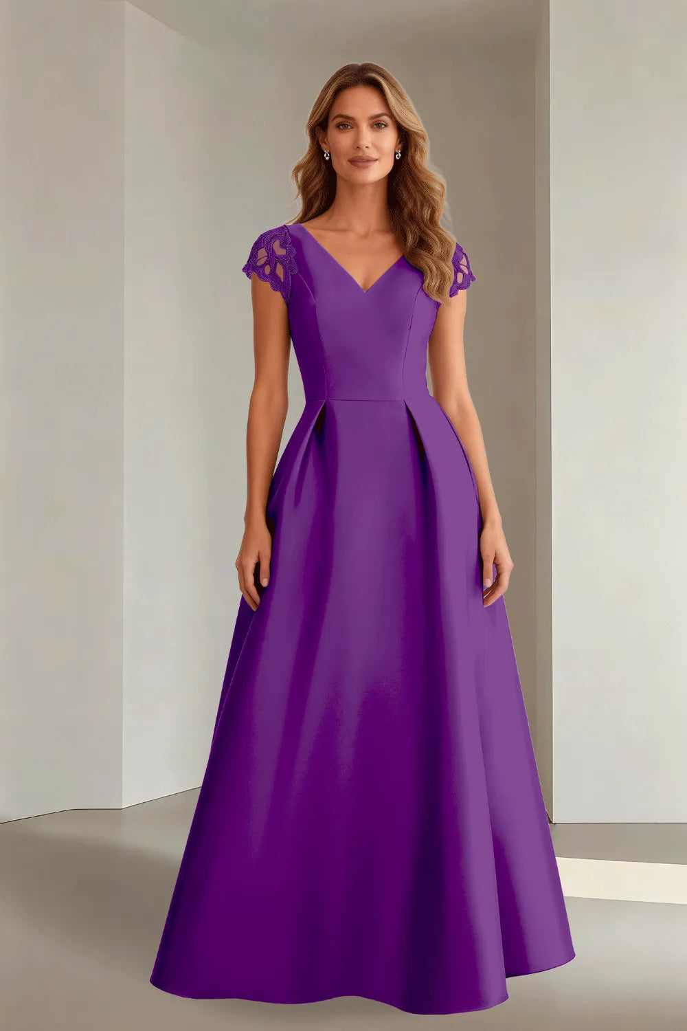 Classic Floor Length Satin Evening Gown for Wedding Guests