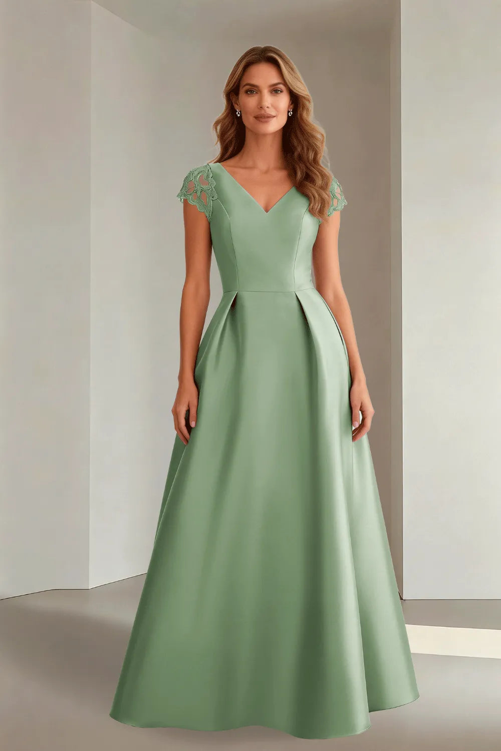 Classic Floor Length Satin Evening Gown for Wedding Guests
