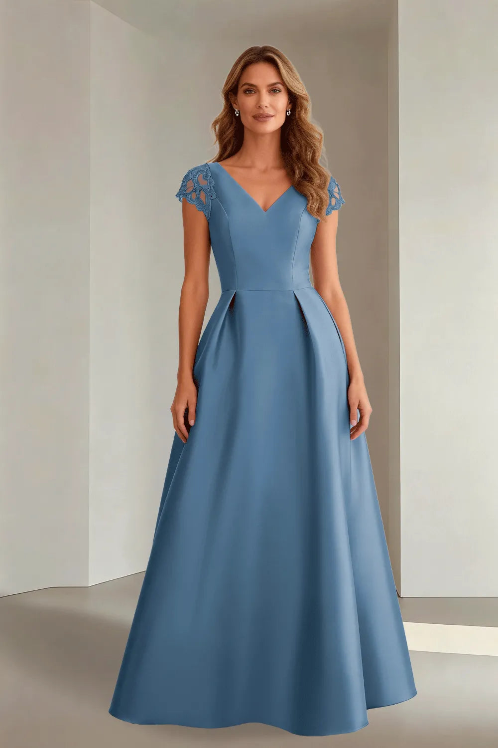 Classic Floor Length Satin Evening Gown for Wedding Guests