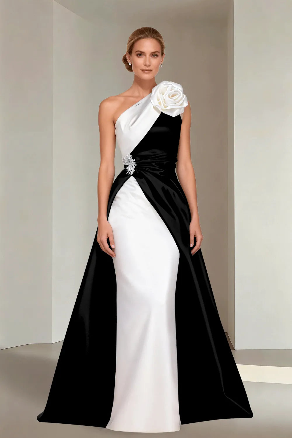 Floor-Length One-Shoulder A-Line Satin Gala Dress