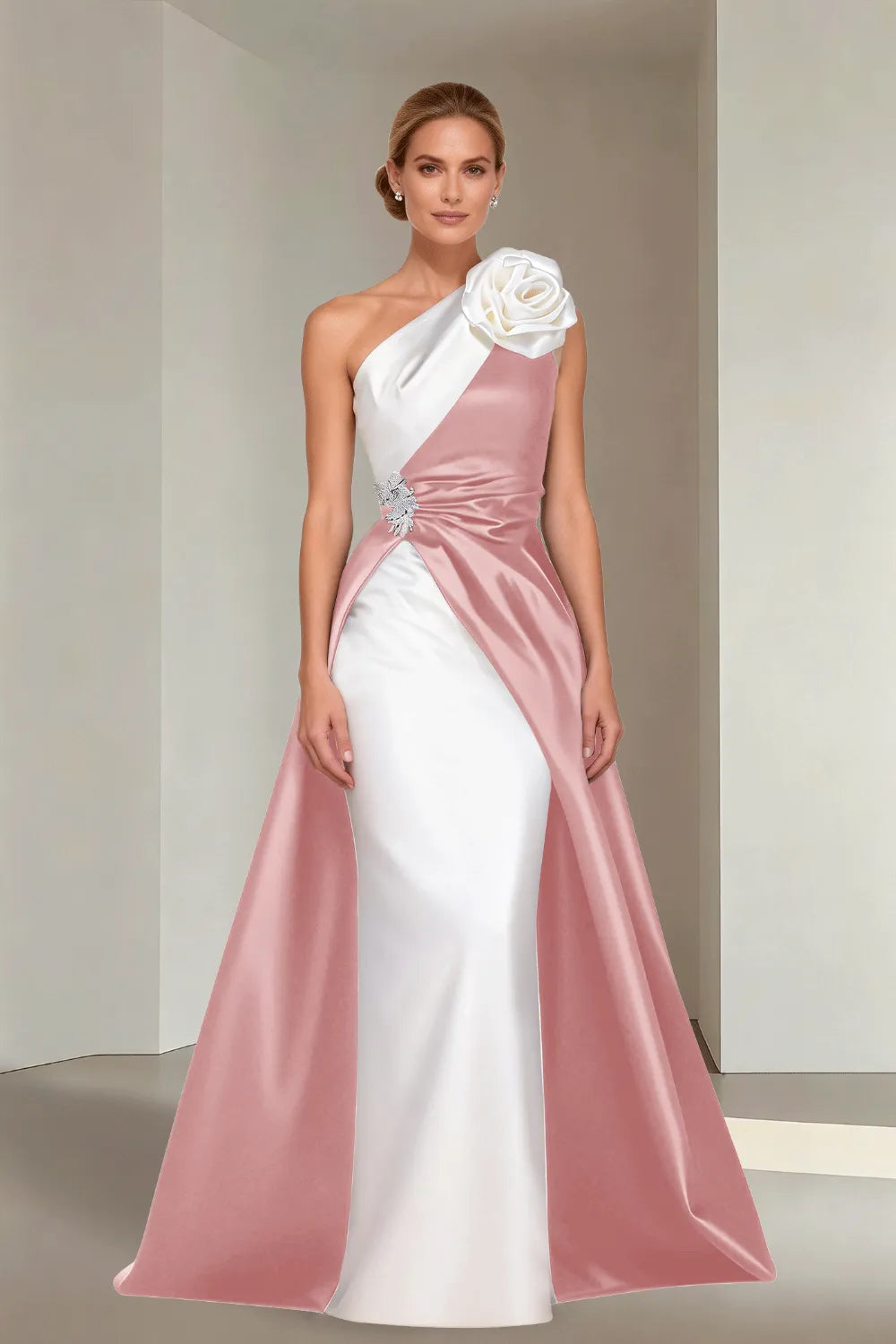Floor-Length One-Shoulder A-Line Satin Gala Dress