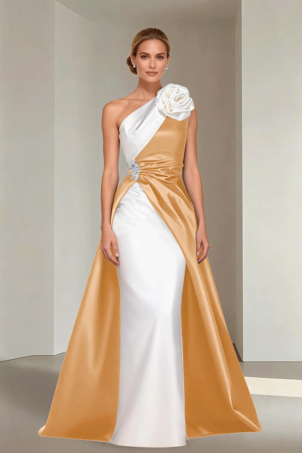 Floor-Length One-Shoulder A-Line Satin Gala Dress