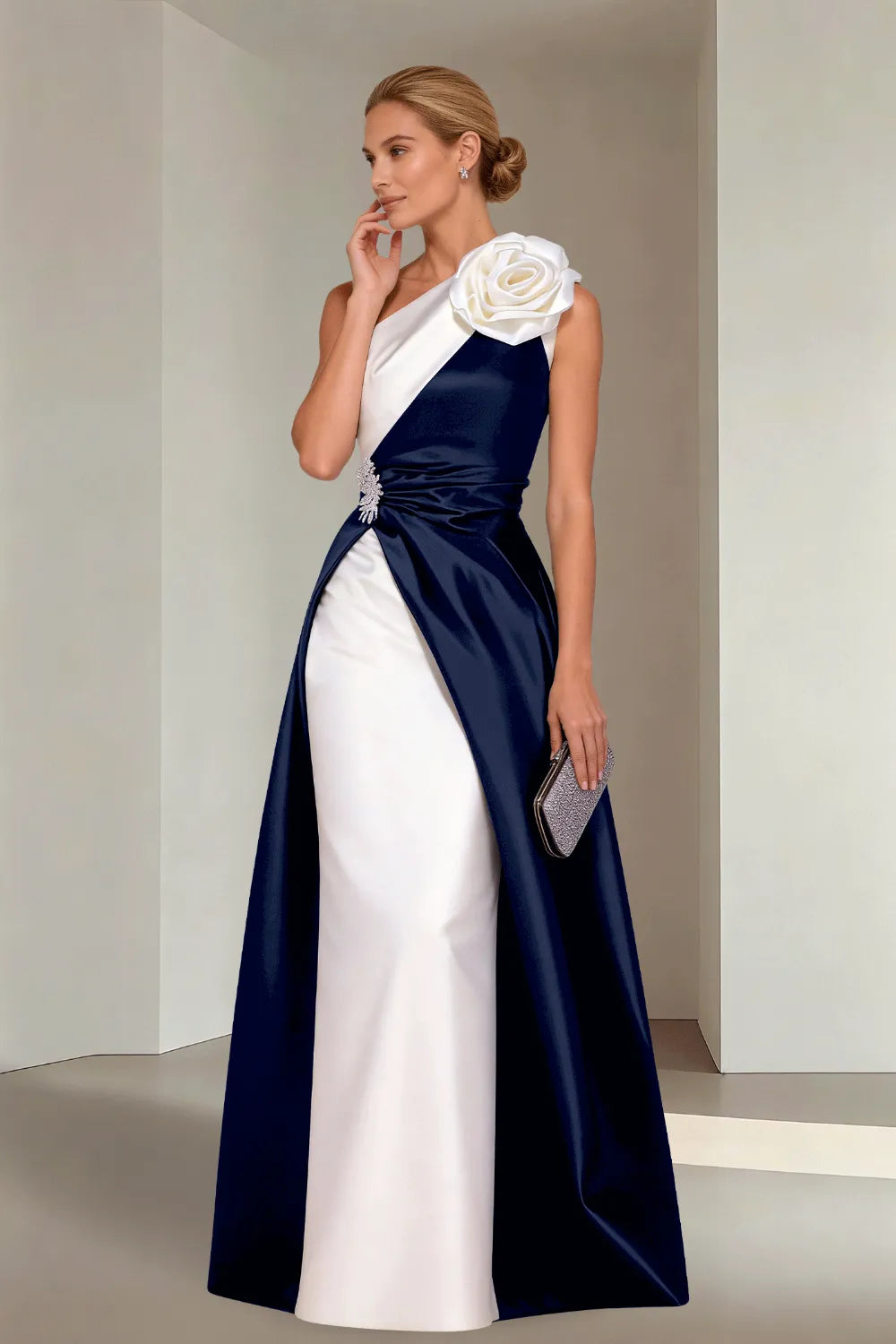 Floor-Length One-Shoulder A-Line Satin Gala Dress