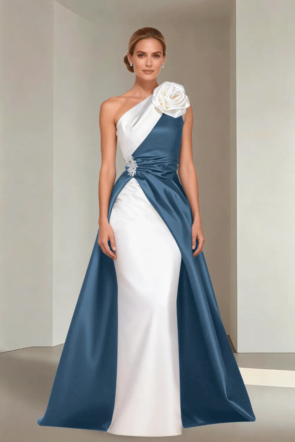 Floor-Length One-Shoulder A-Line Satin Gala Dress