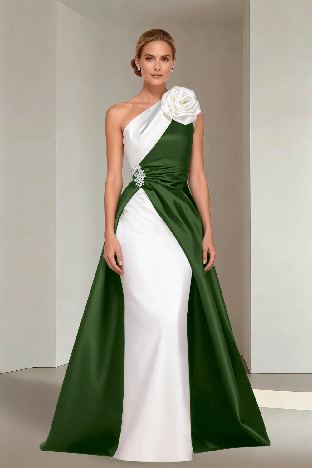 Floor-Length One-Shoulder A-Line Satin Gala Dress