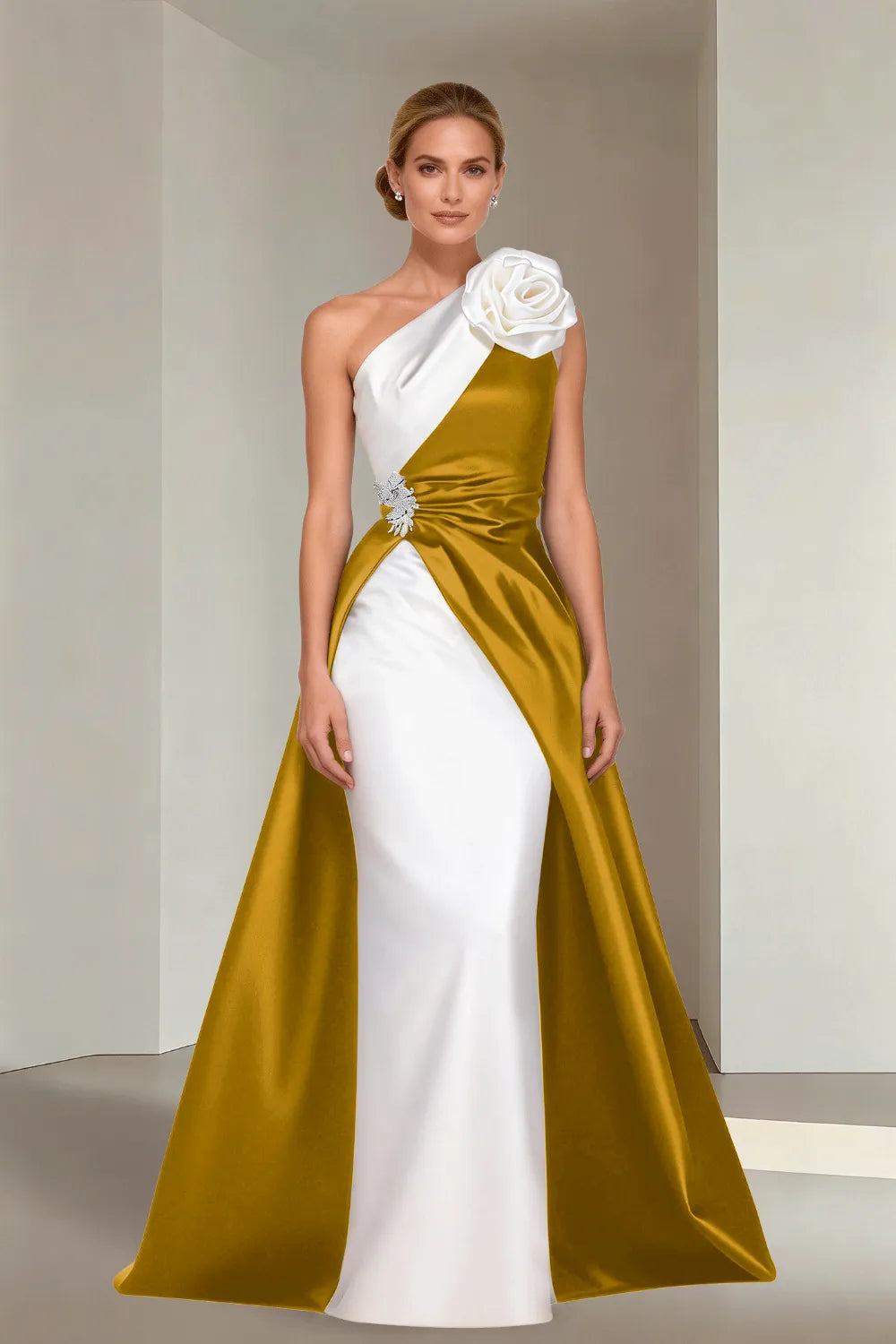 Floor-Length One-Shoulder A-Line Satin Gala Dress