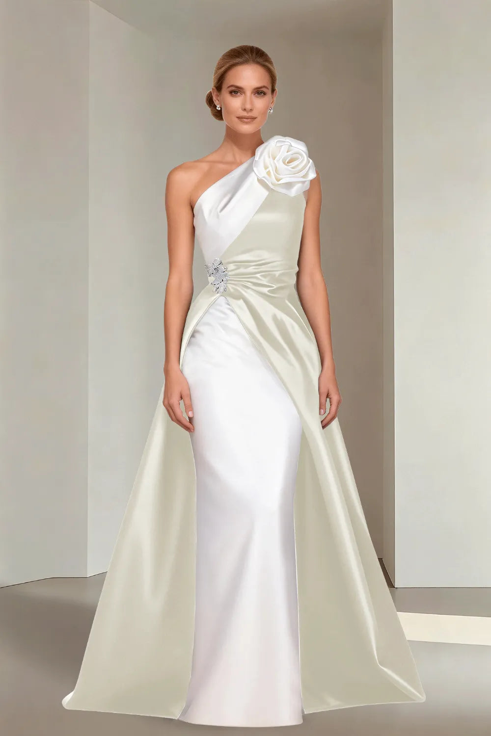 Floor-Length One-Shoulder A-Line Satin Gala Dress