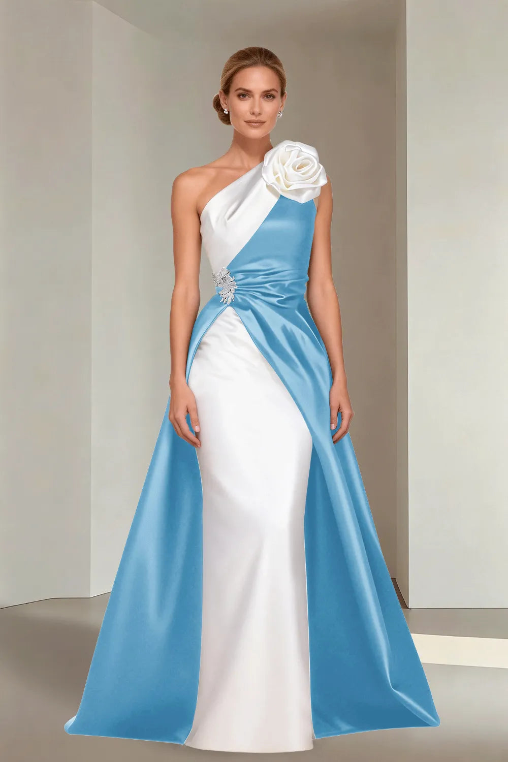 Floor-Length One-Shoulder A-Line Satin Gala Dress