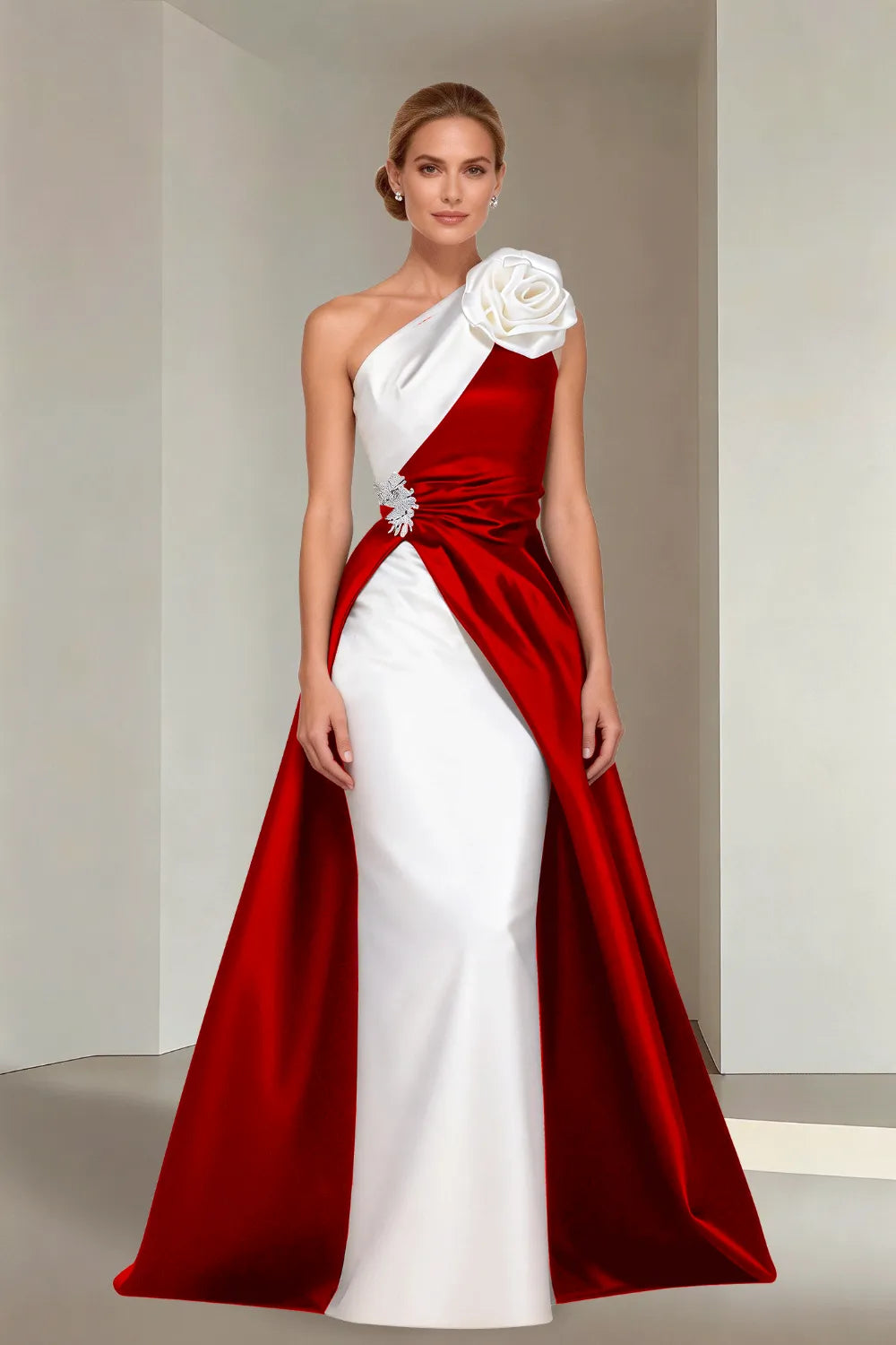 Floor-Length One-Shoulder A-Line Satin Gala Dress