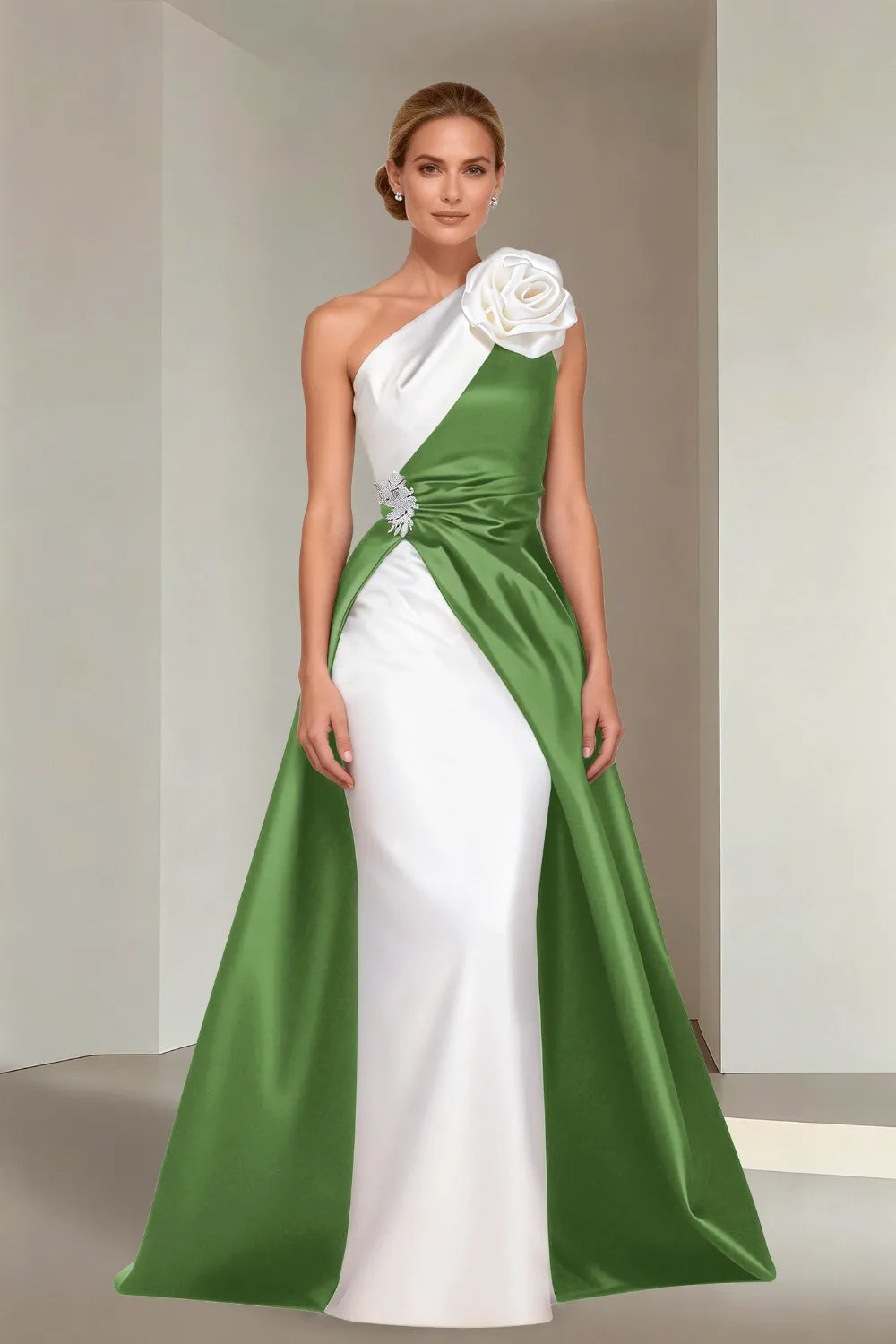 Floor-Length One-Shoulder A-Line Satin Gala Dress