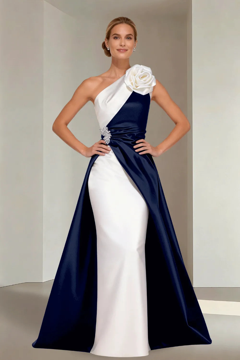 Floor-Length One-Shoulder A-Line Satin Gala Dress
