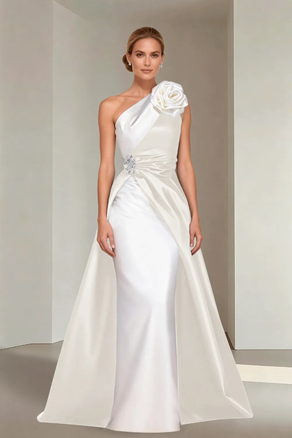 Floor-Length One-Shoulder A-Line Satin Gala Dress