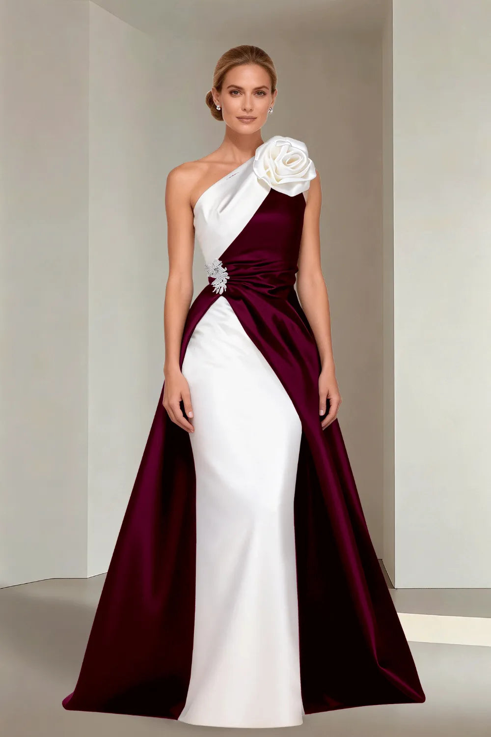 Floor-Length One-Shoulder A-Line Satin Gala Dress