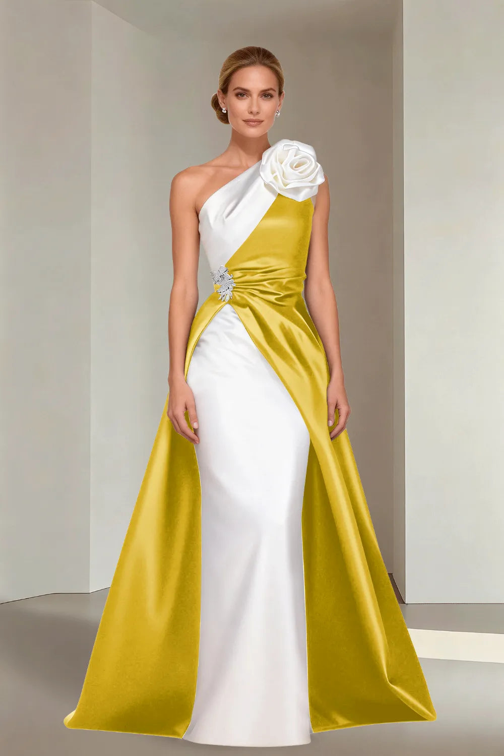 Floor-Length One-Shoulder A-Line Satin Gala Dress