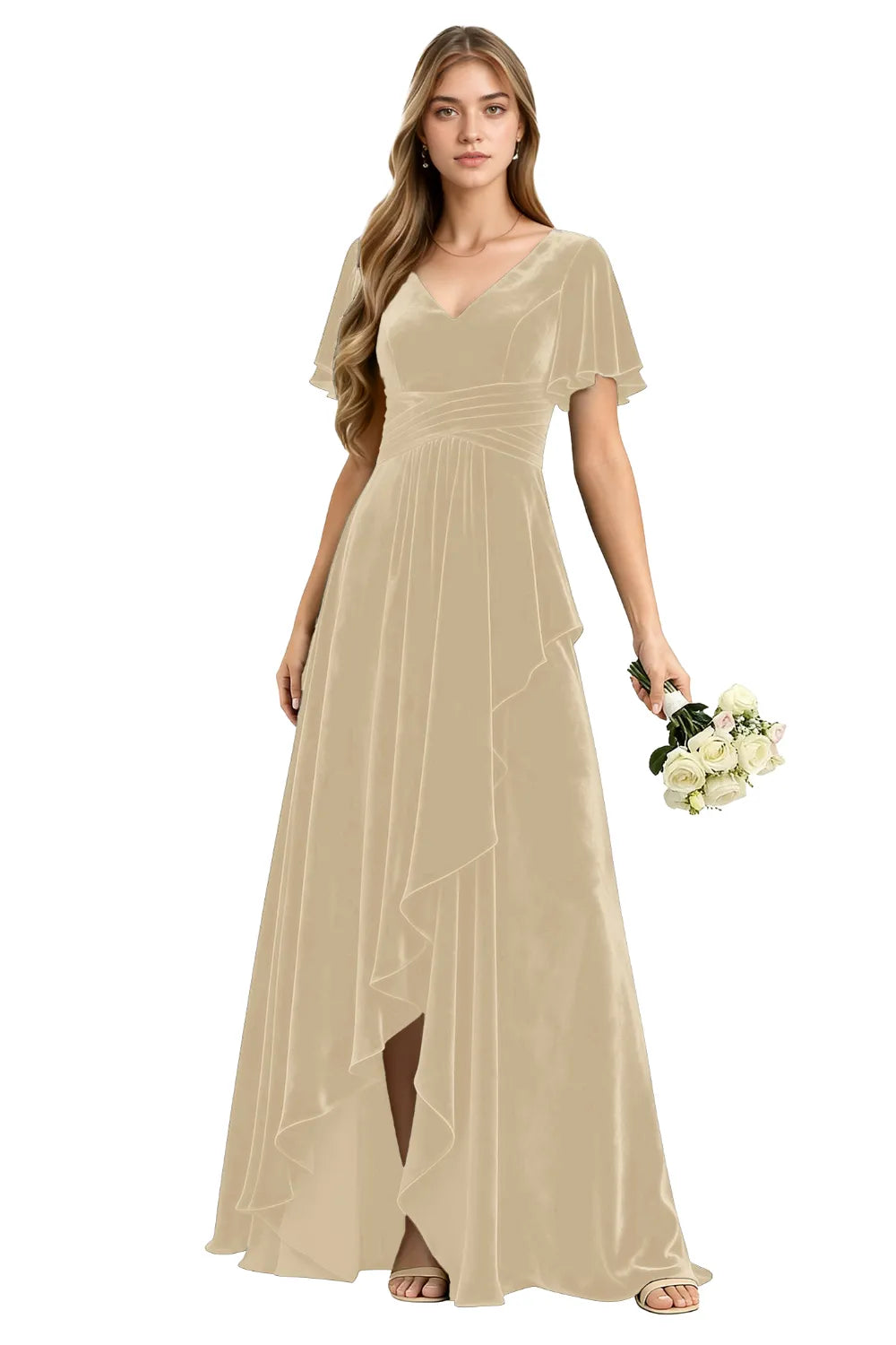 Elegant Velvet Evening Gown with Lace-Up Back