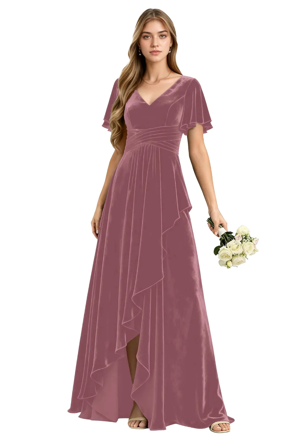 Elegant Velvet Evening Gown with Lace-Up Back