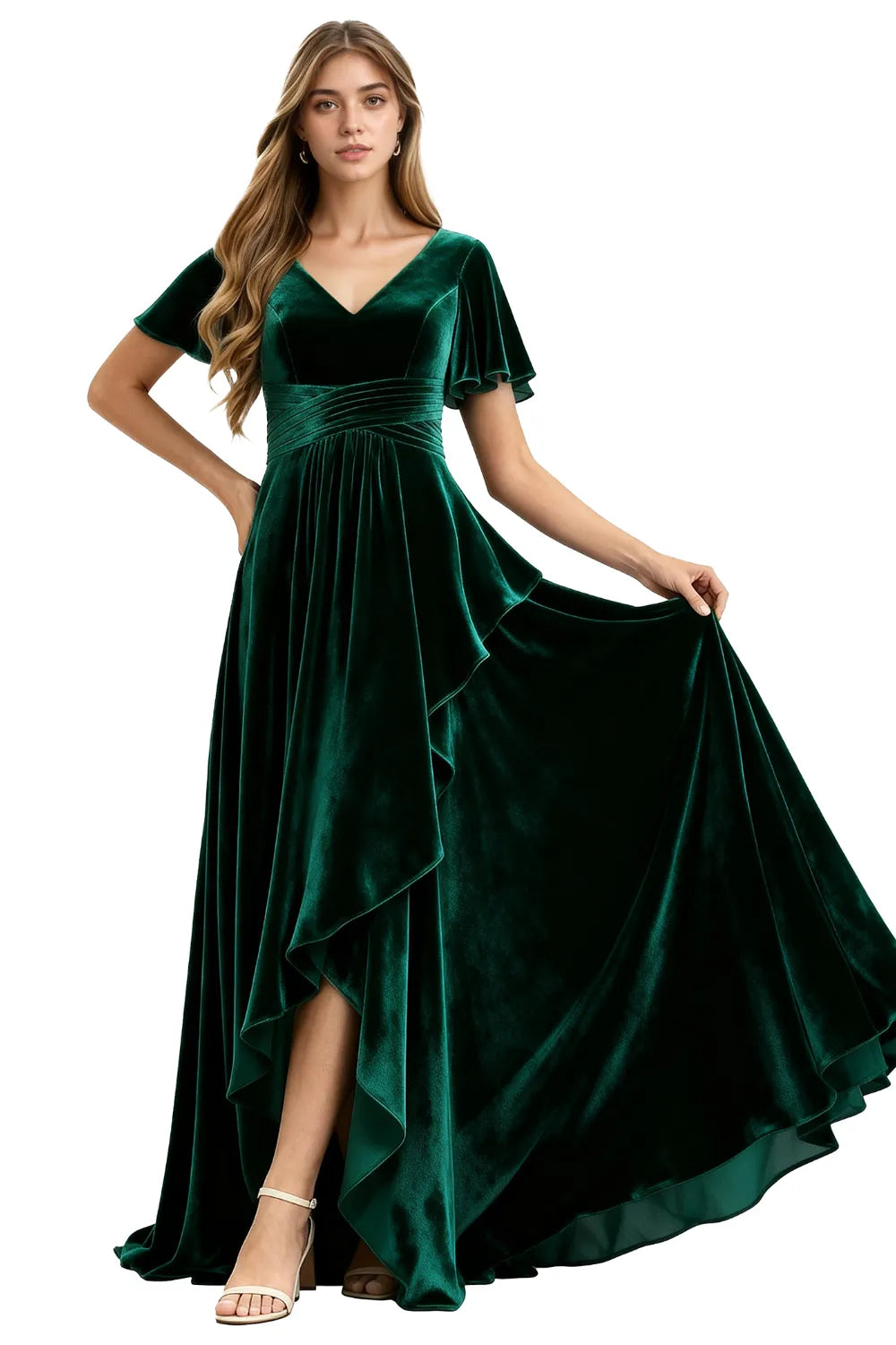 Elegant Velvet Evening Gown with Lace-Up Back