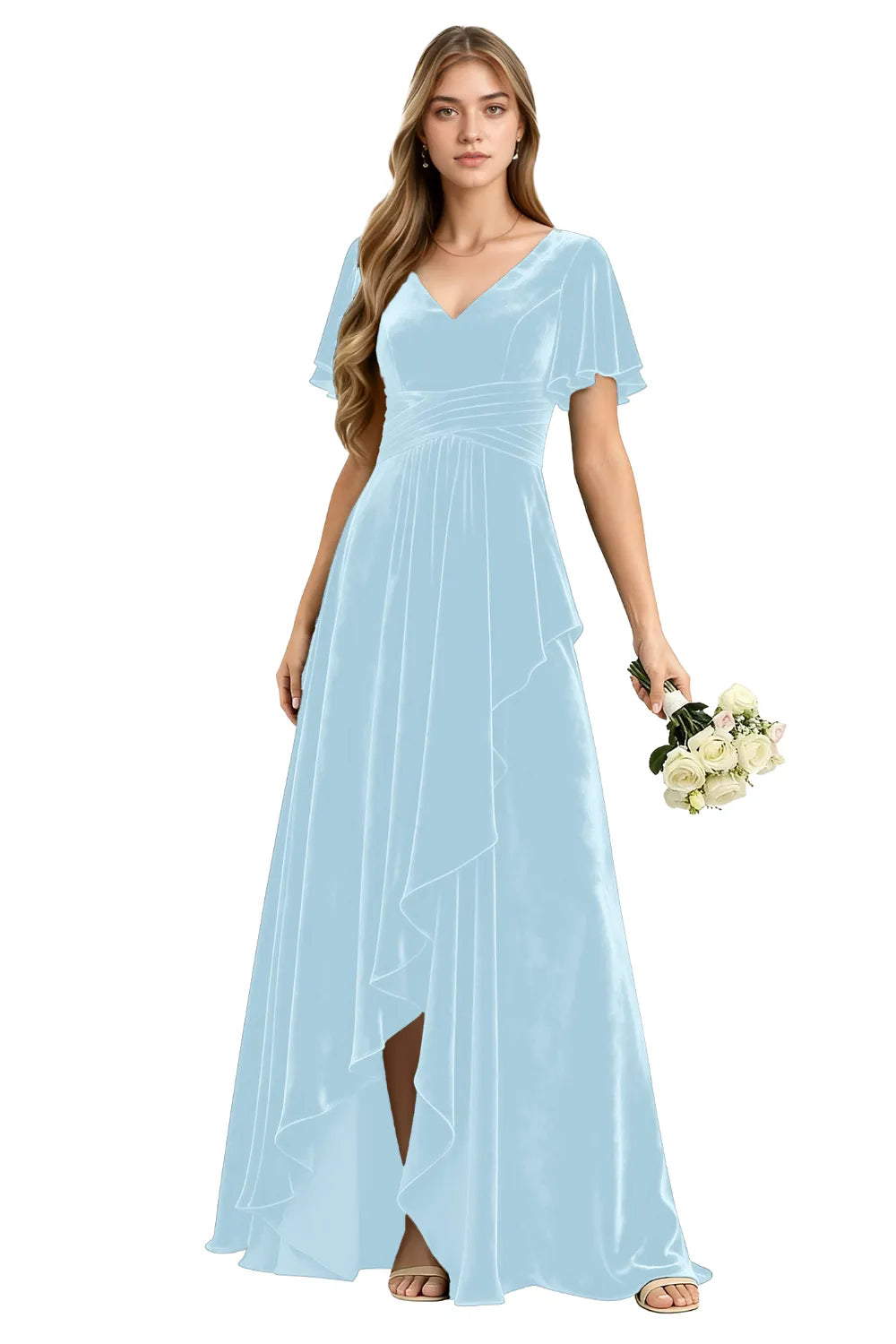 Elegant Velvet Evening Gown with Lace-Up Back