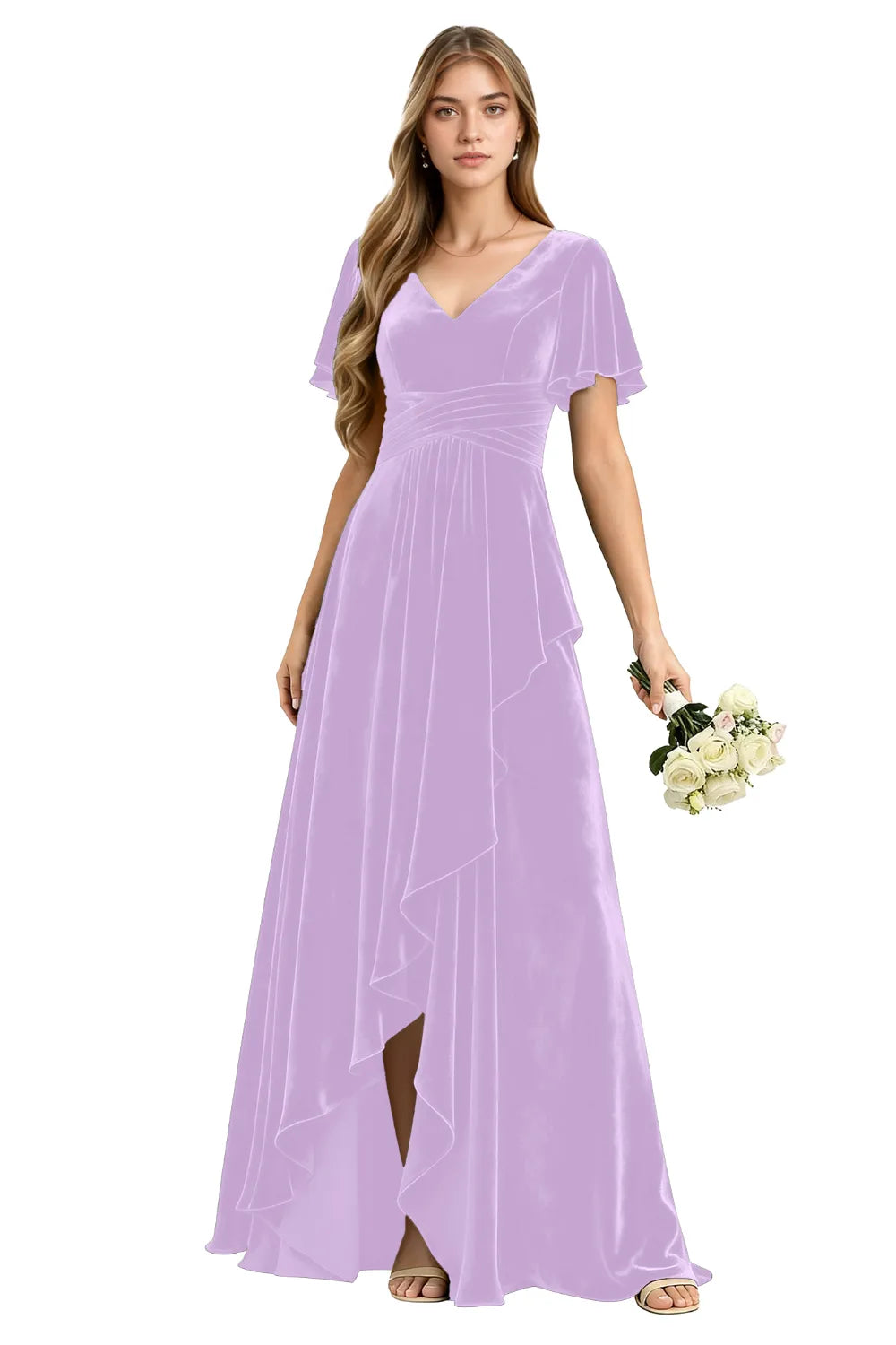 Elegant Velvet Evening Gown with Lace-Up Back