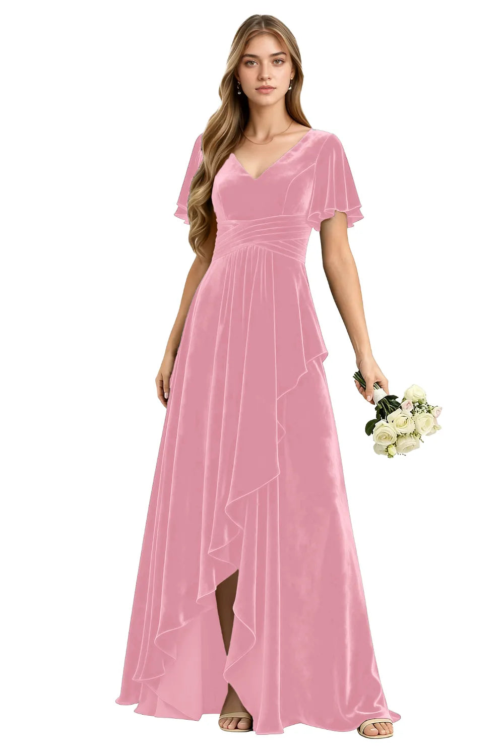 Elegant Velvet Evening Gown with Lace-Up Back