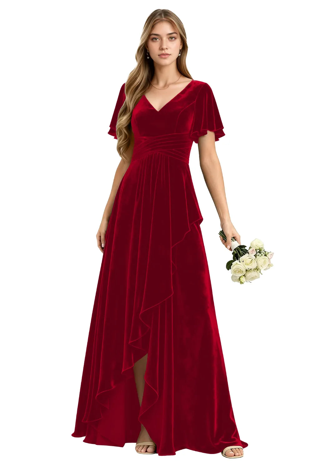 Elegant Velvet Evening Gown with Lace-Up Back