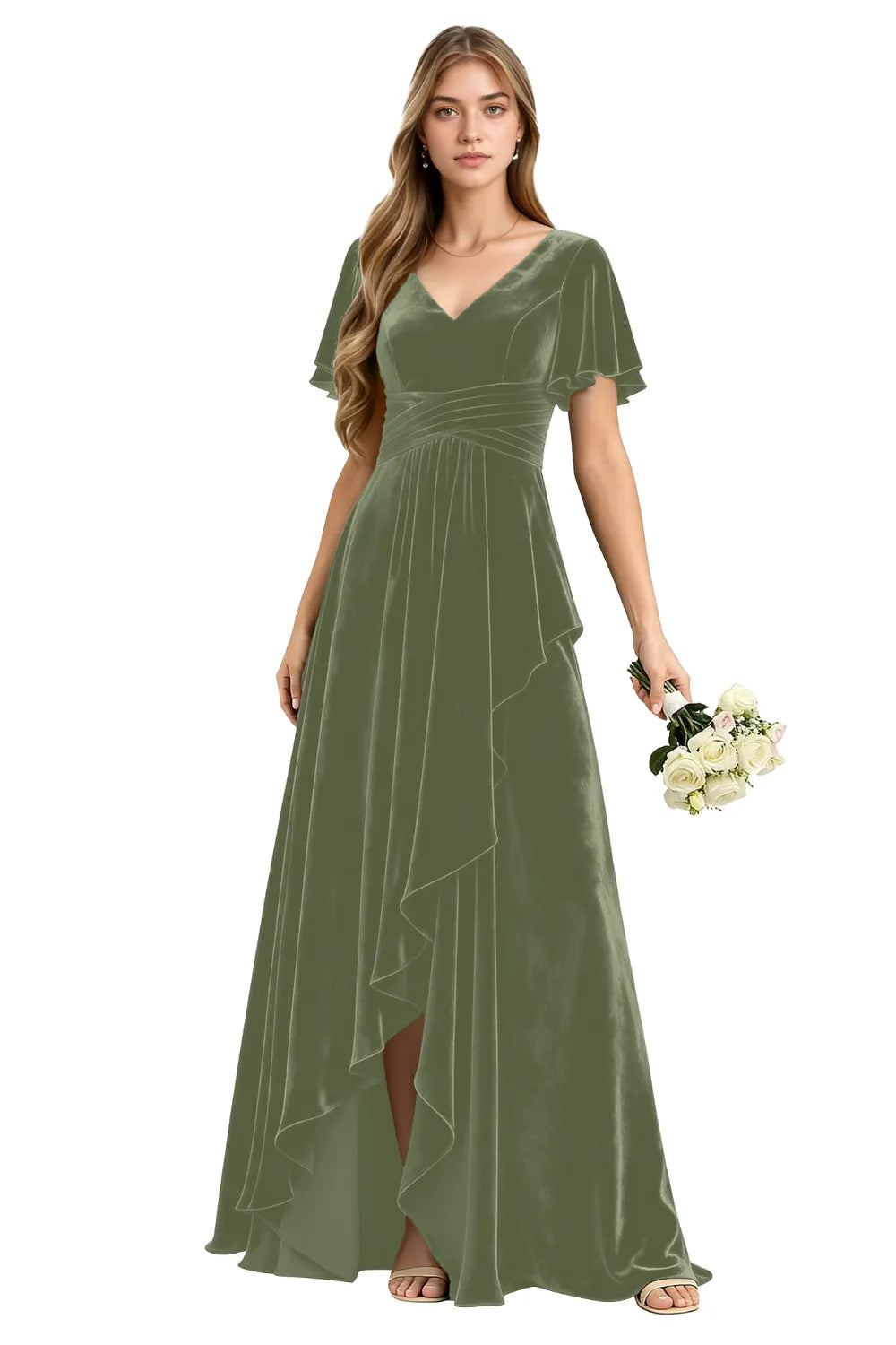 Elegant Velvet Evening Gown with Lace-Up Back