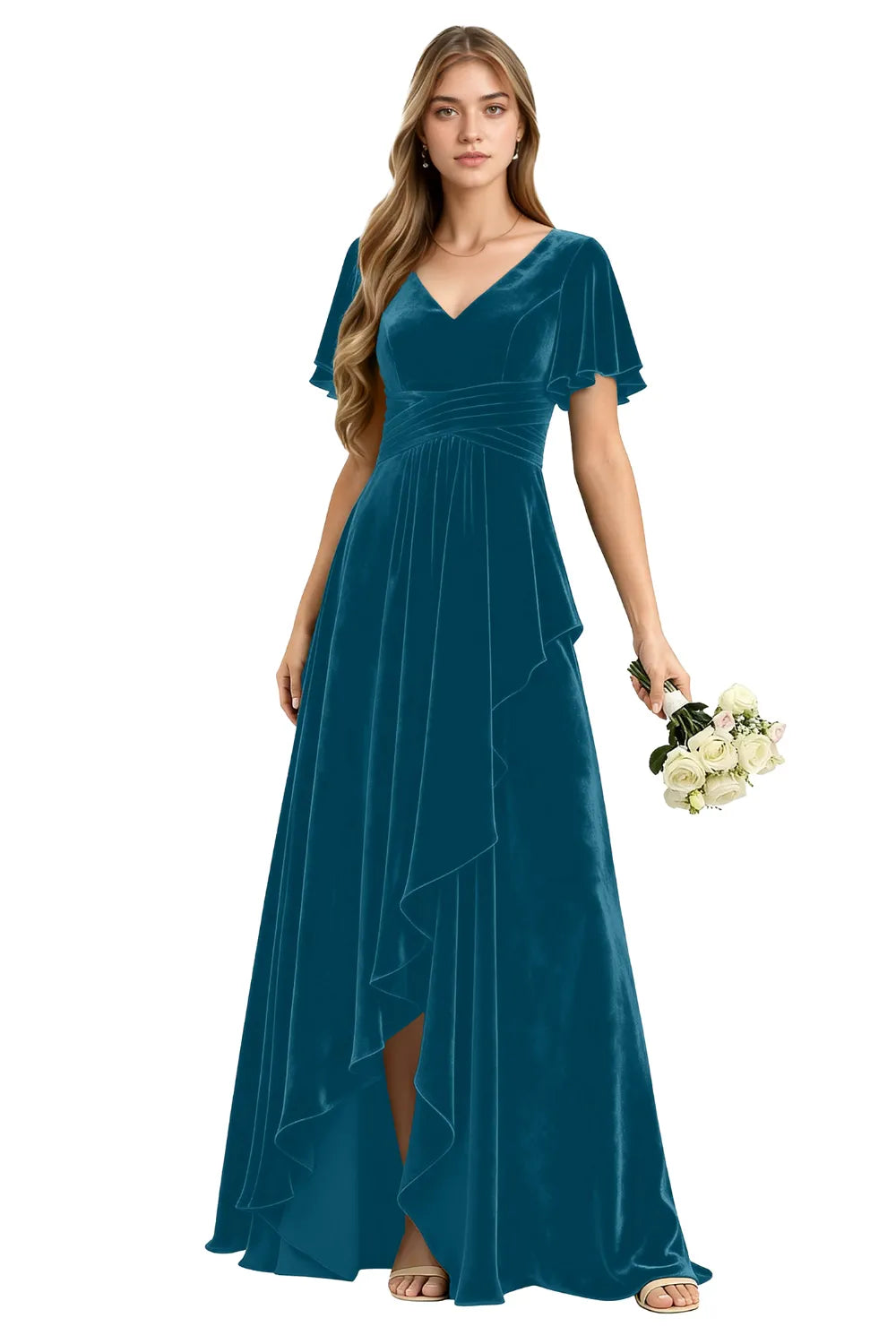 Elegant Velvet Evening Gown with Lace-Up Back