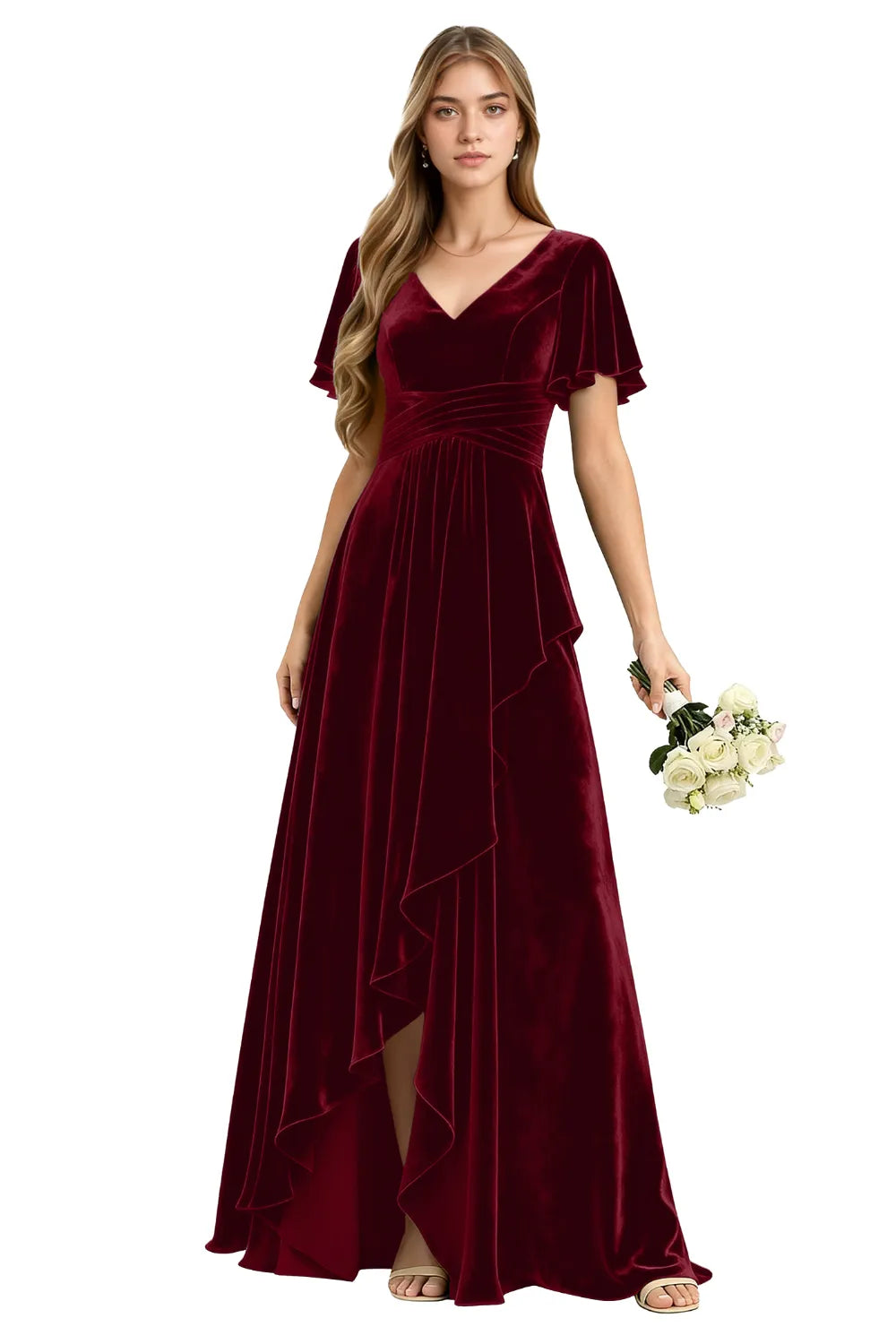 Elegant Velvet Evening Gown with Lace-Up Back