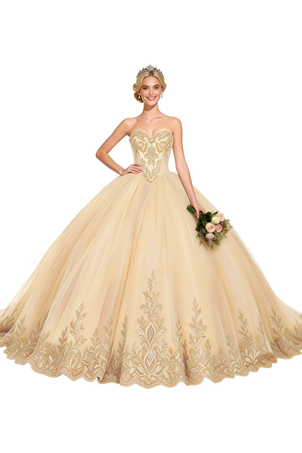Golden Whisper Royal Embroidered Ball Gown