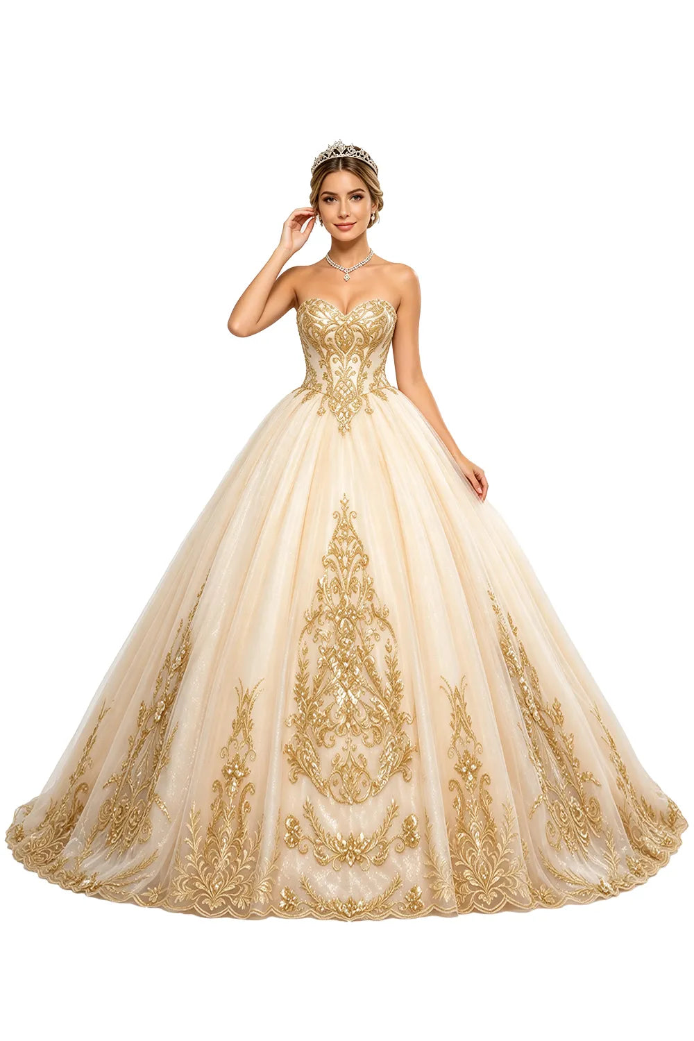 Golden Whisper Royal Embroidered Ball Gown
