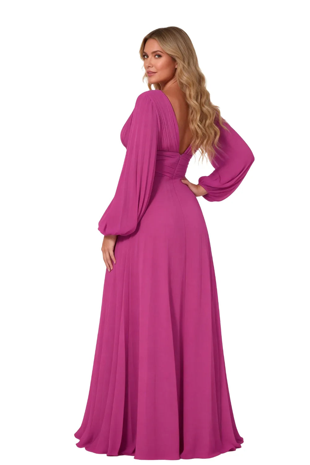 Graceful Long Sleeve Pleated Evening Gown