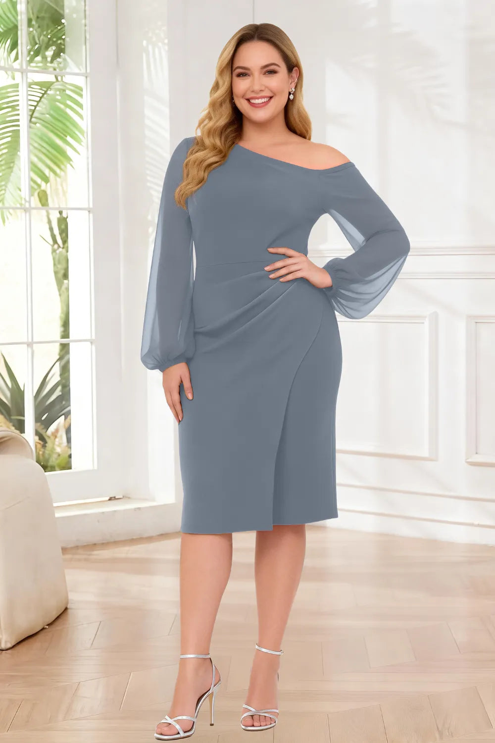 Graceful Asymmetric Neck Sheath Party Dress