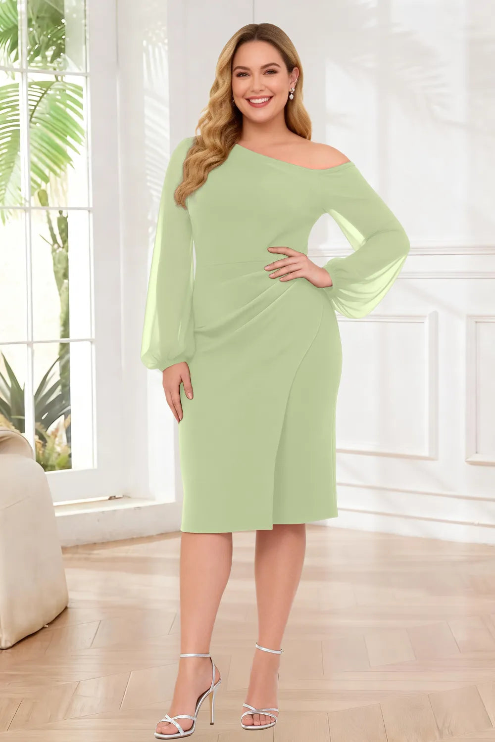 Graceful Asymmetric Neck Sheath Party Dress