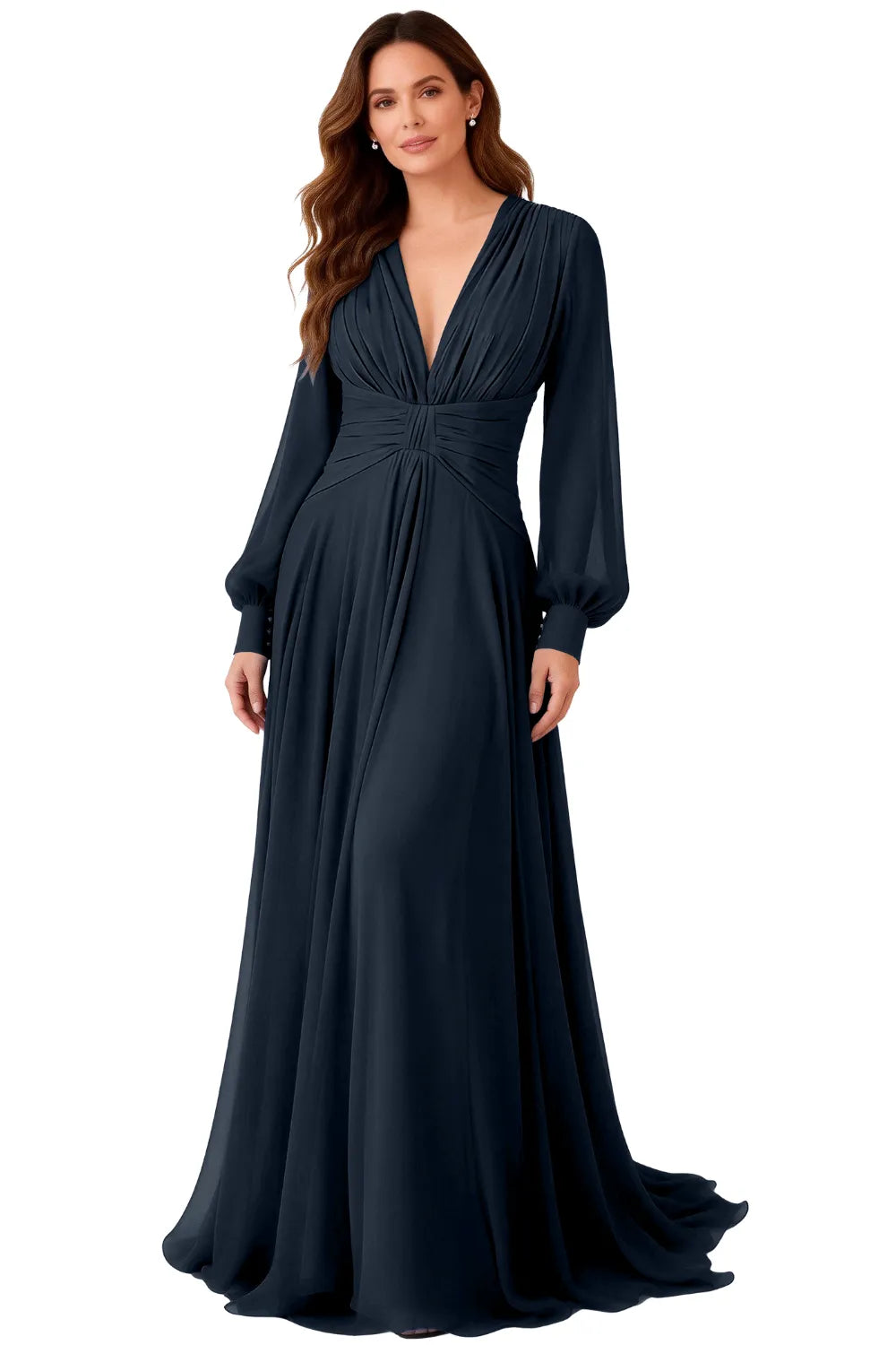 Seraphina V-Neck Ruched Chiffon Evening Gown