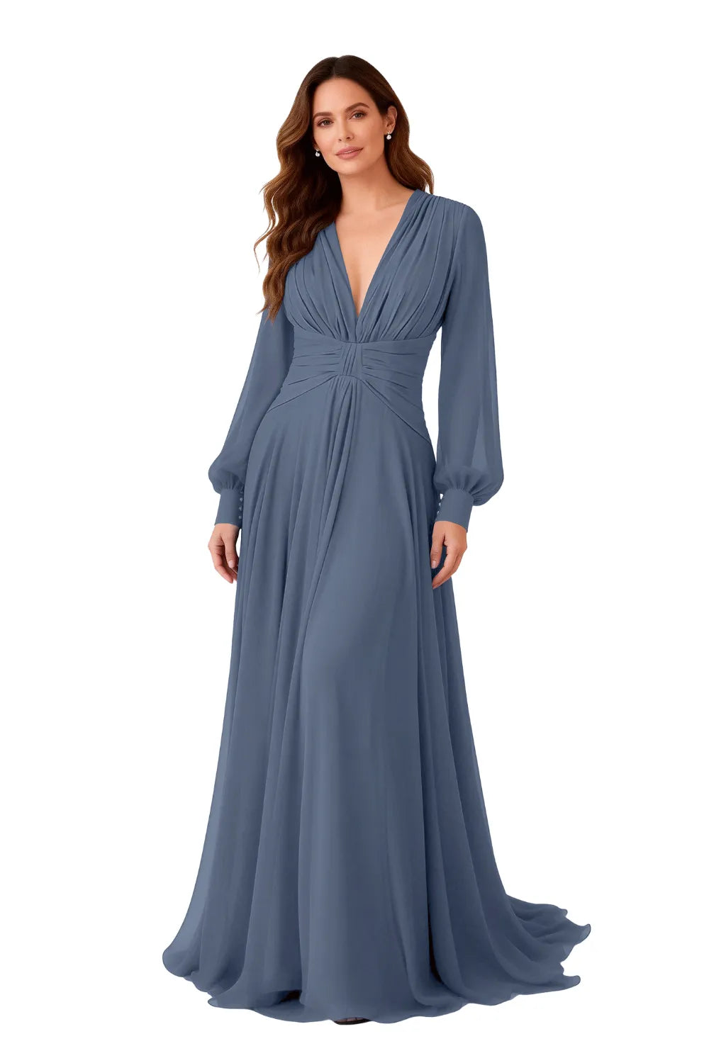 Seraphina V-Neck Ruched Chiffon Evening Gown