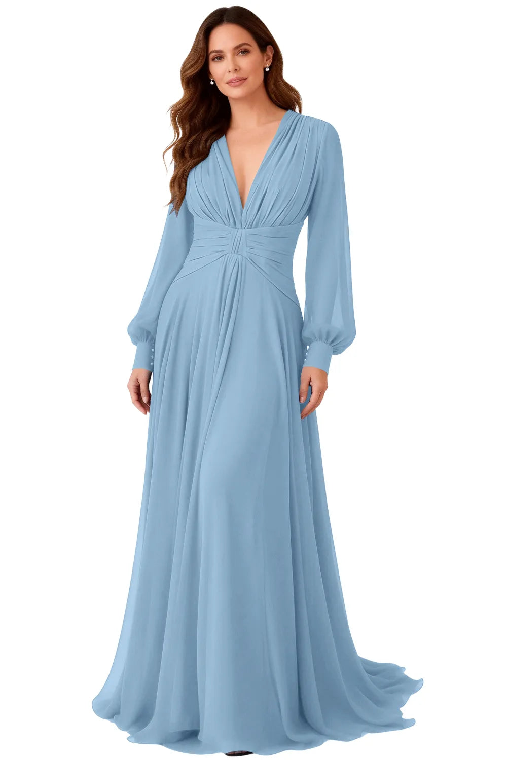 Seraphina V-Neck Ruched Chiffon Evening Gown