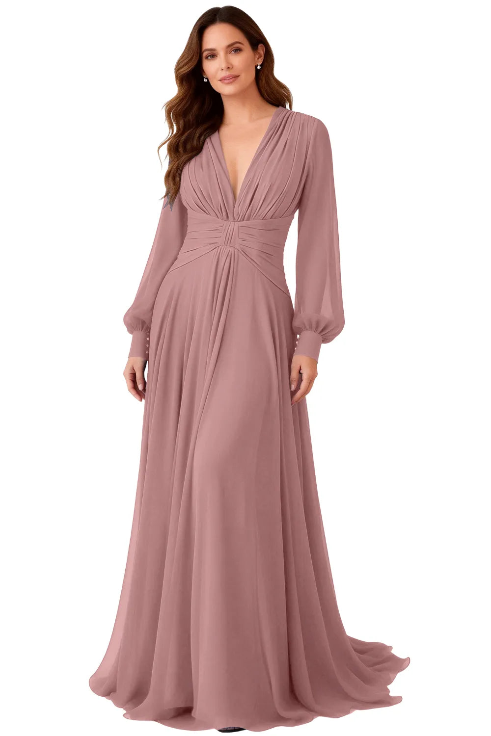 Seraphina V-Neck Ruched Chiffon Evening Gown