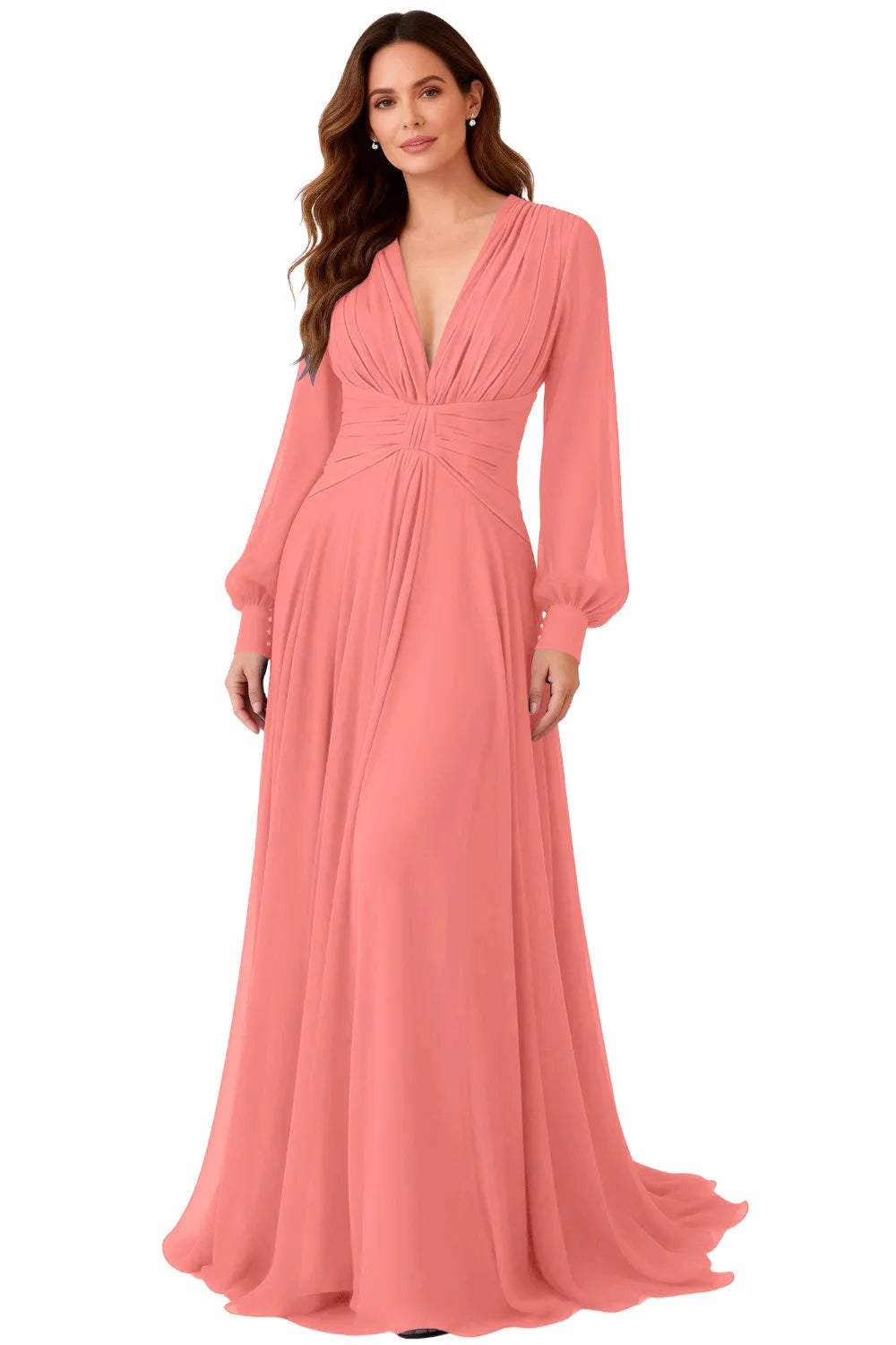 Seraphina V-Neck Ruched Chiffon Evening Gown