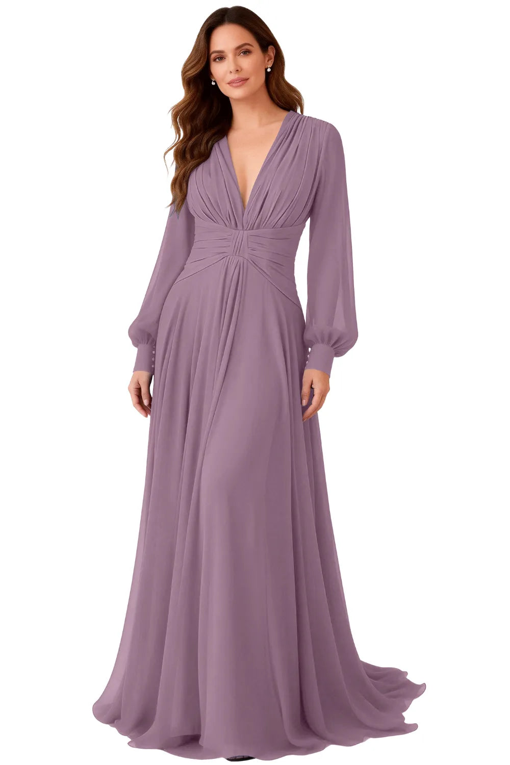 Seraphina V-Neck Ruched Chiffon Evening Gown