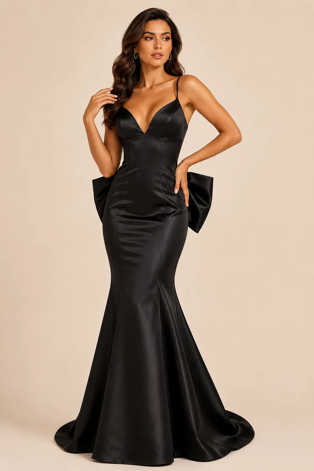 Bow Back Satin Mermaid Gown